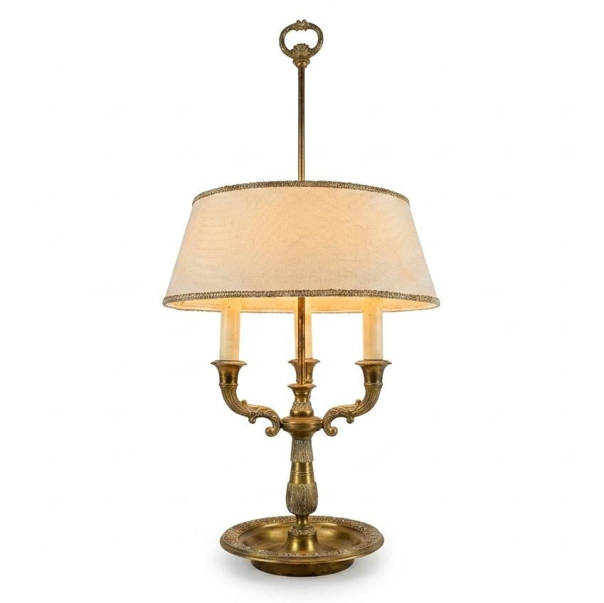 Antique Brass Bouillotte Lamp, Three-Arm Candelabra Form — French, 19th Century