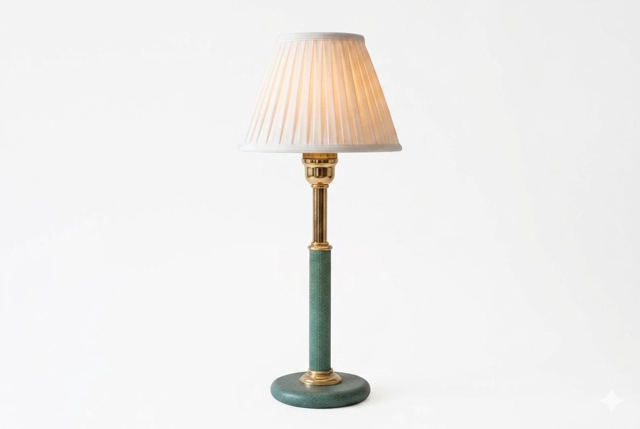 Vintage Brass Table Lamp, Teal Textured Column Desk Lamp — 1980s