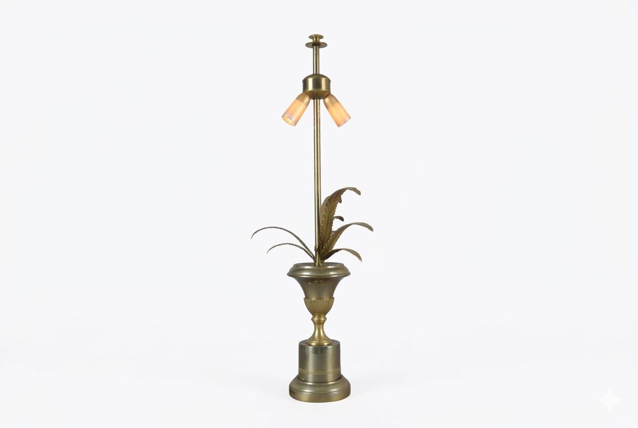 Vintage Brass Palm Frond Table Lamp Base, Urn Form — Hollywood Regency Style, 1960s
