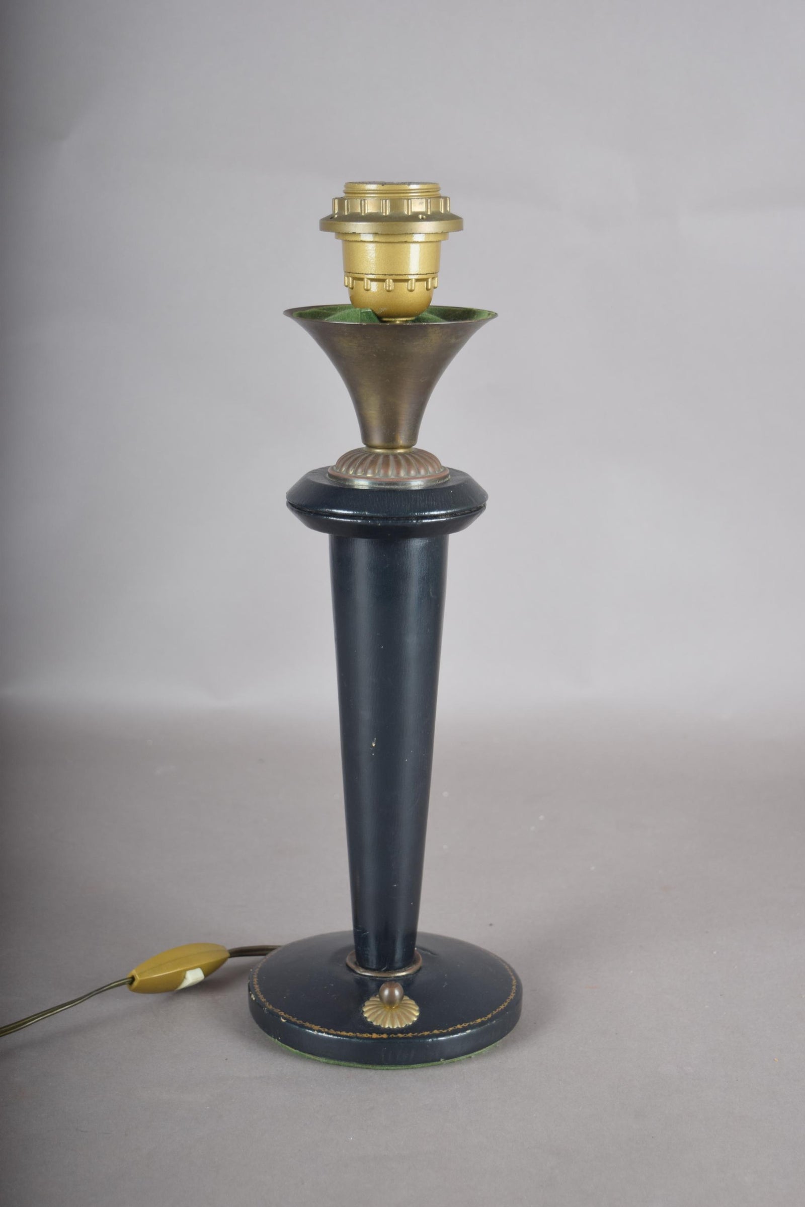 Vintage Navy Blue Leather Table Lamp | 1950s Mid Century Accent Lamp | Leather-Wrapped Brass Base | Rare Design Piece