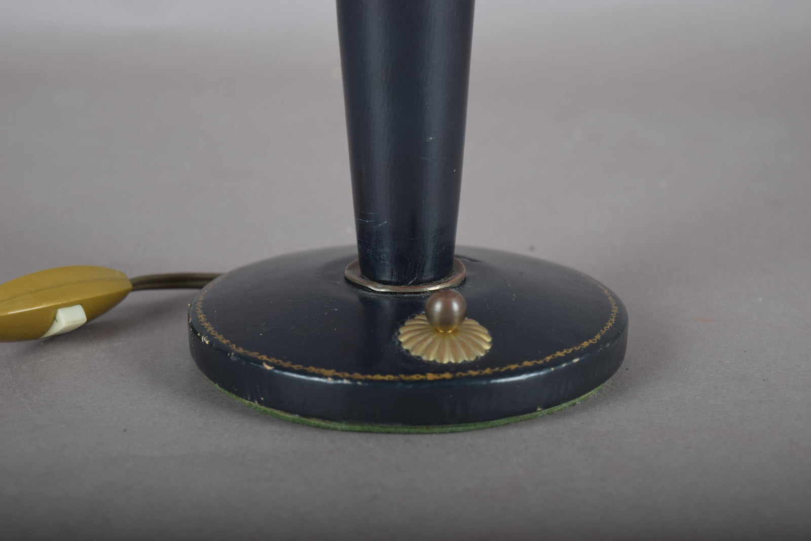 Vintage Navy Blue Leather Table Lamp | 1950s Mid Century Accent Lamp | Leather-Wrapped Brass Base | Rare Design Piece