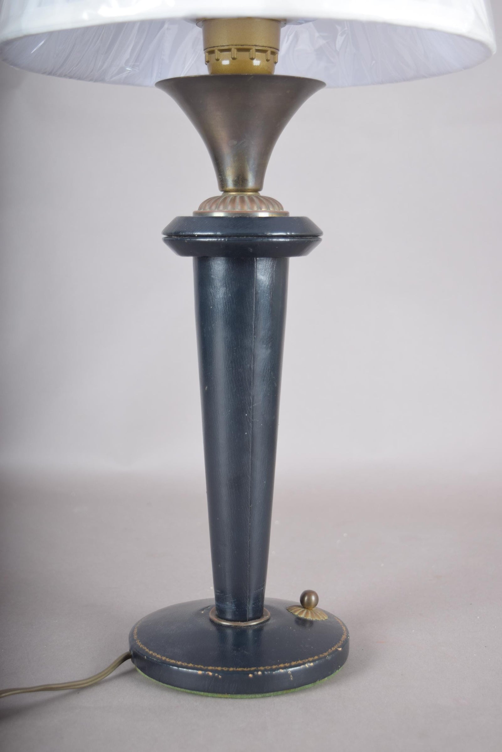 Vintage Navy Blue Leather Table Lamp | 1950s Mid Century Accent Lamp | Leather-Wrapped Brass Base | Rare Design Piece