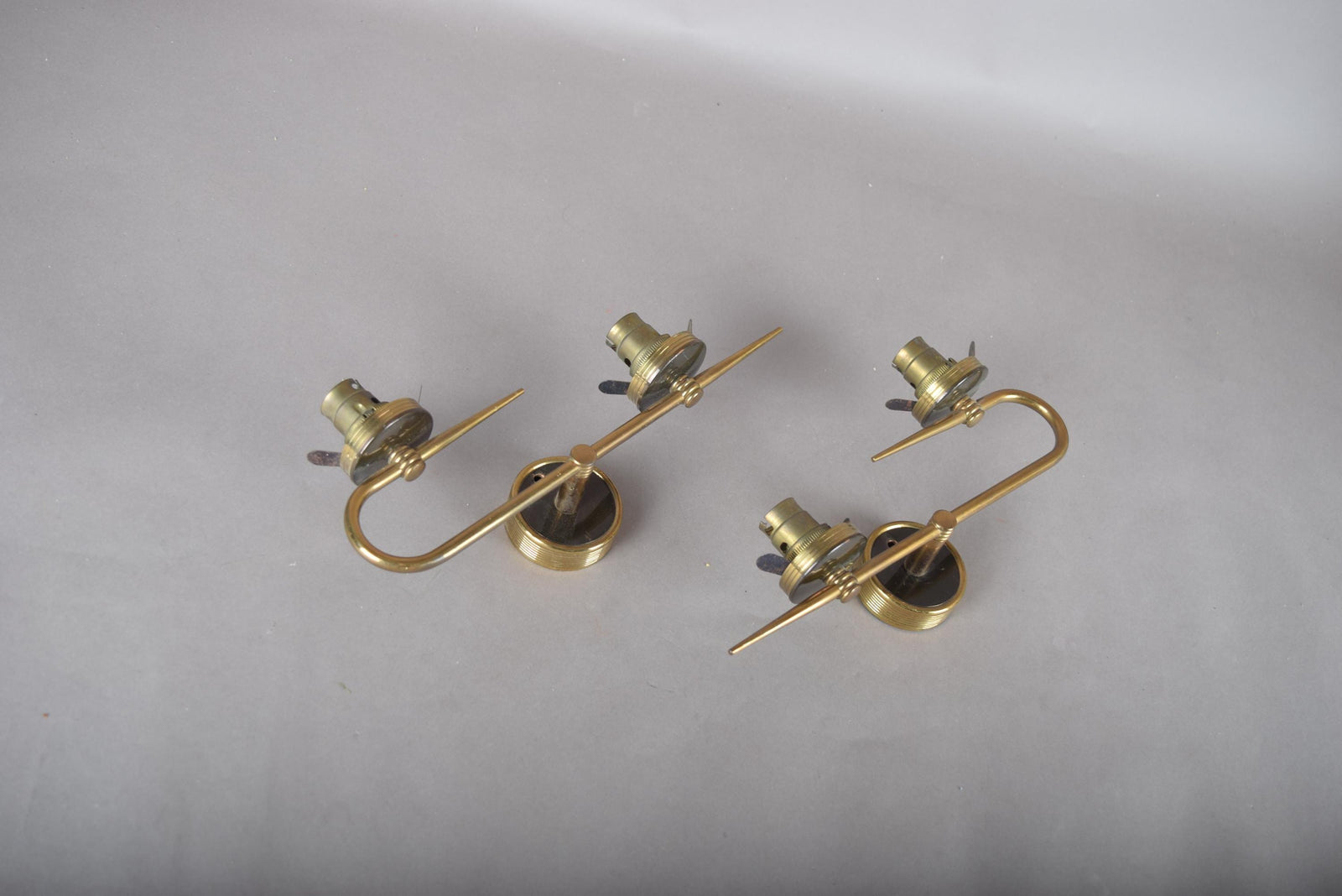 Pair of Vintage Brass Double-Arm Sconces, 1960s | Mid-Century Minimalist Wall Lights | Linear Modernist Fixtures