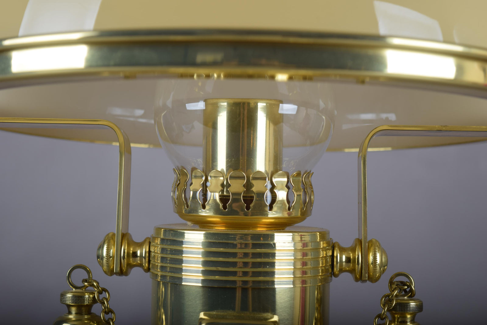 Vintage 1980s Gold-Plated Brass Nautical-Style Table Lamp – "SS Kansas City" Maritime Signal Lamp Design, Glass Dome Shade