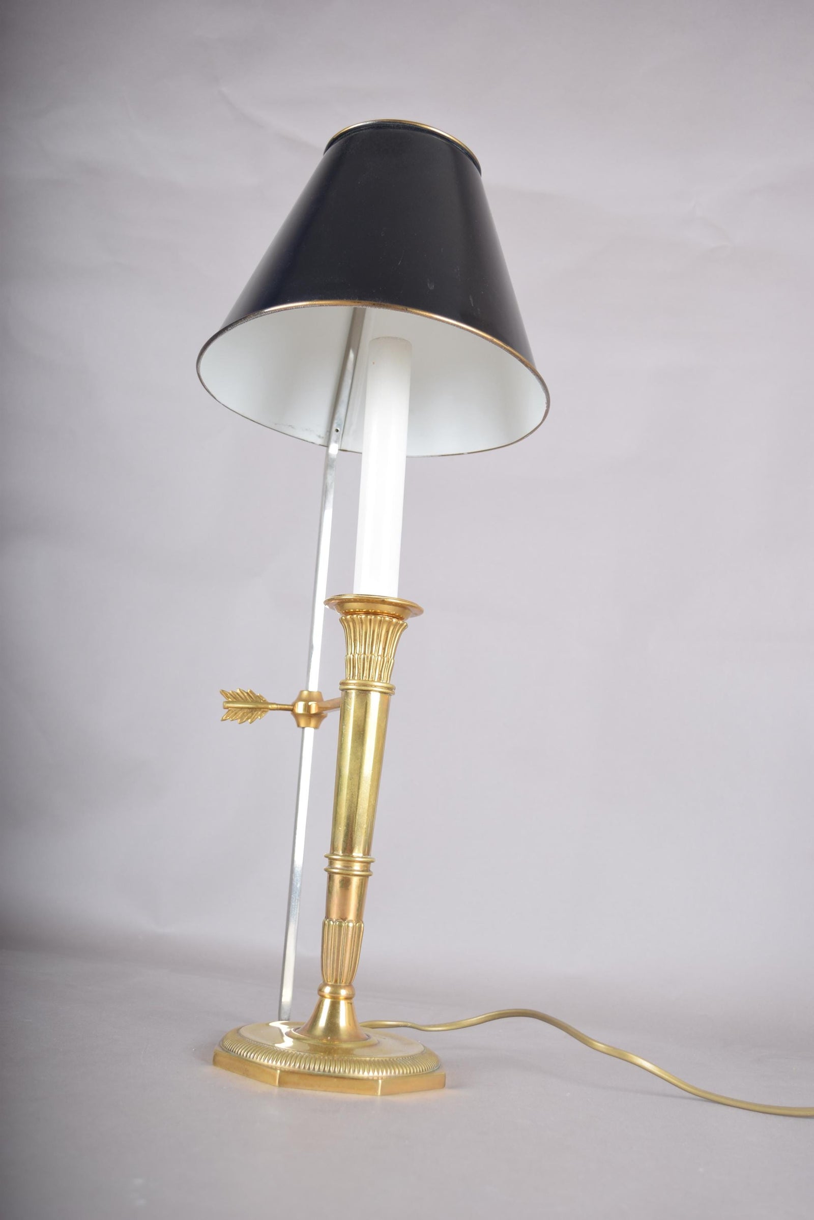 Vintage Brass Bouillotte Table Lamp, Adjustable Black Shade, French Style, 1950s
