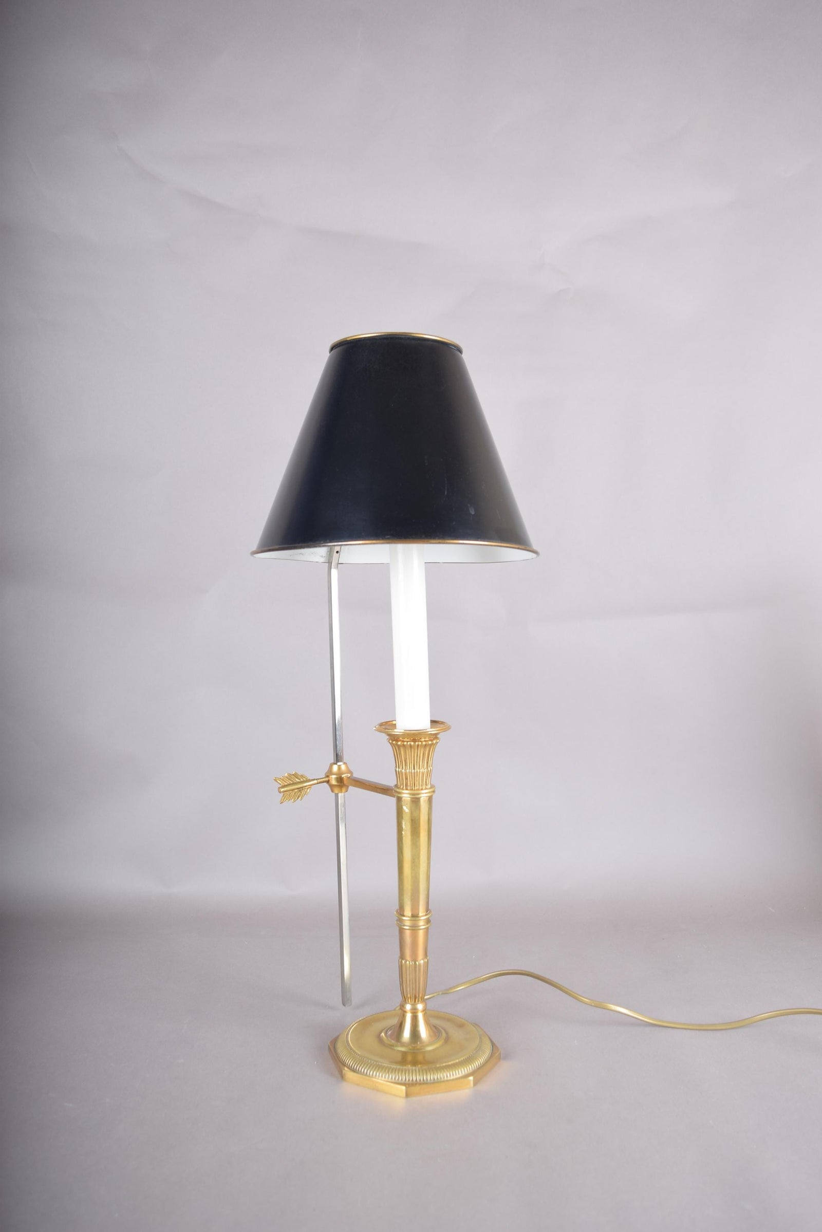 Vintage Brass Bouillotte Table Lamp, Adjustable Black Shade, French Style, 1950s