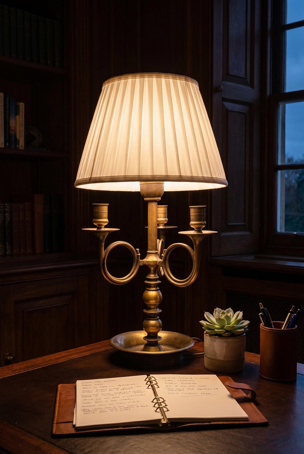 Vintage Bouillotte Table Lamp, Central Electric Light and Three Decorative Candle Cups