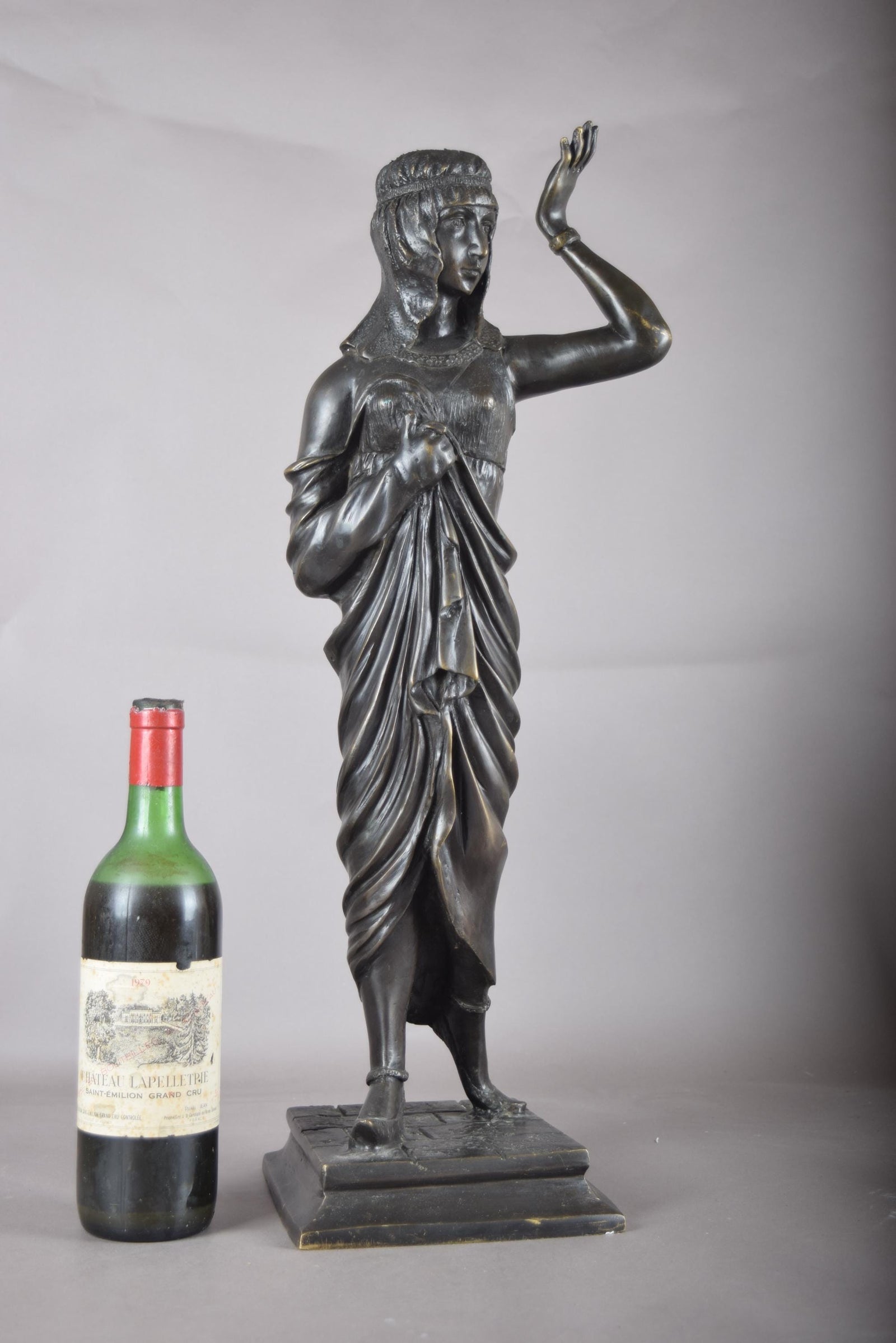 Large Patinated Bronze or Spelter Sculpture, Egyptian-Style Female Figure, 1920s