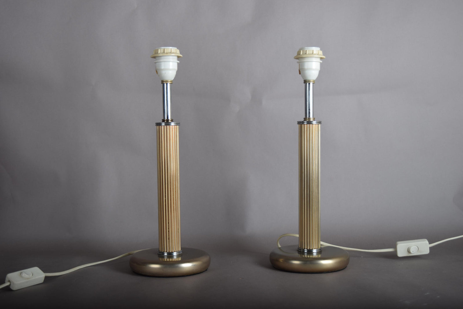 Pair of Mid-Century Modern Style Metal Table Lamps, Fluted Column, 1980s