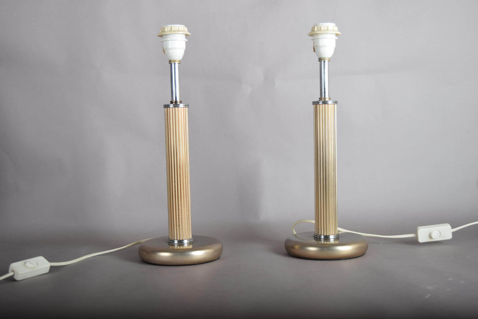 Pair of Mid-Century Modern Style Metal Table Lamps, Fluted Column, 1980s
