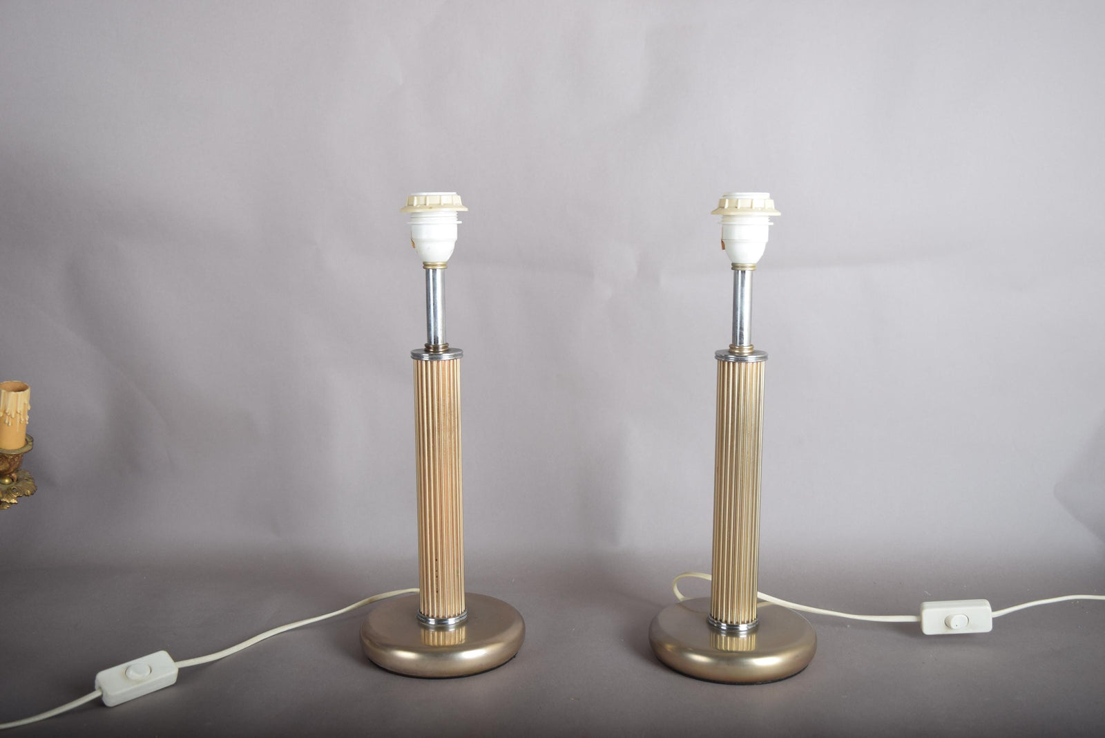 Pair of Mid-Century Modern Style Metal Table Lamps, Fluted Column, 1980s