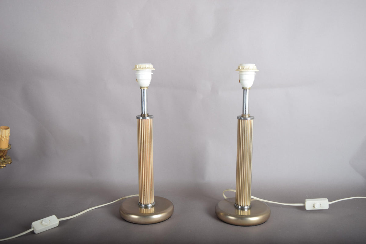 Pair of Mid-Century Modern Style Metal Table Lamps, Fluted Column, 1980s