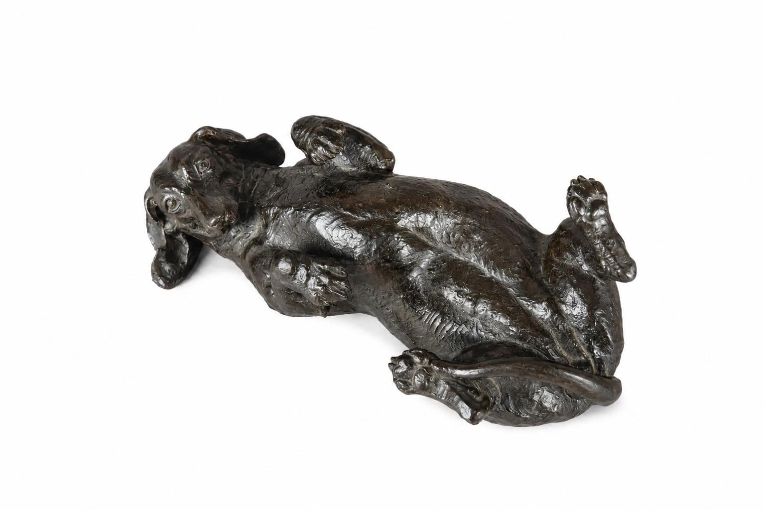 Doris Lindner "Rolling Dachshund" Sculpture, Signed Cast Resin with Bronze Patina