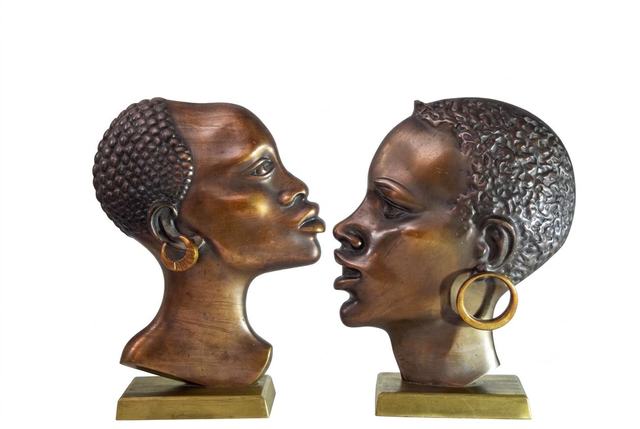 Pair of Bronze-Toned Bust Sculptures, Style of Hagenauer, 1950s