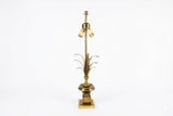 Vintage Brass Palm Frond Table Lamp, Urn Form, Dual Socket — Hollywood Regency Style, 1960s