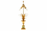 Vintage Brass Reed Sheaf Table Lamp, Three-Light Hollywood Regency Gilt Metal Lamp with Onyx Base, French Style Lighting, Mid-Century Glamou