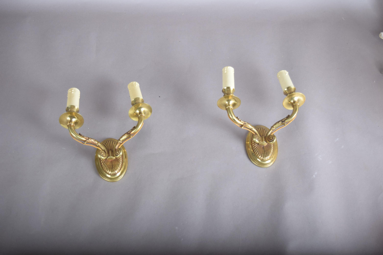 Pair of Brass Double-Arm Wall Sconces, French Empire Style, 1950s