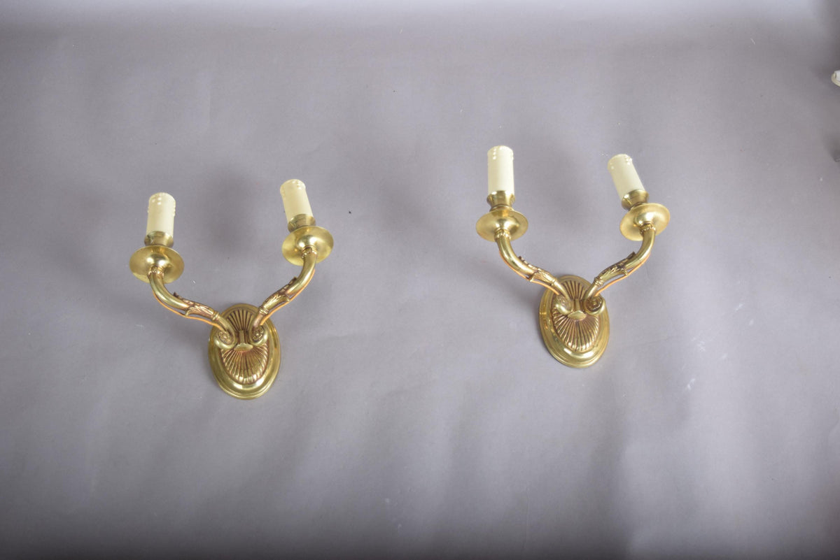 Pair of Brass Double-Arm Wall Sconces, French Empire Style, 1950s