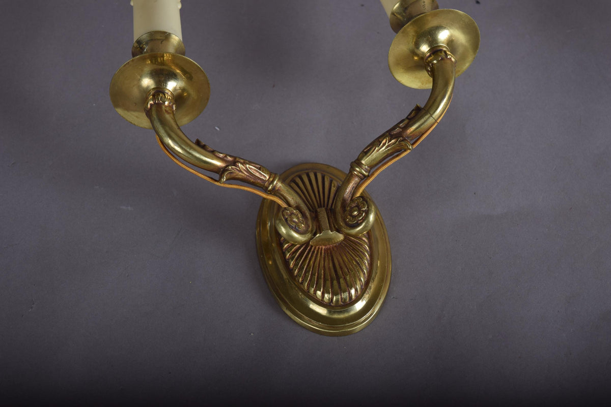 Pair of Brass Double-Arm Wall Sconces, French Empire Style, 1950s