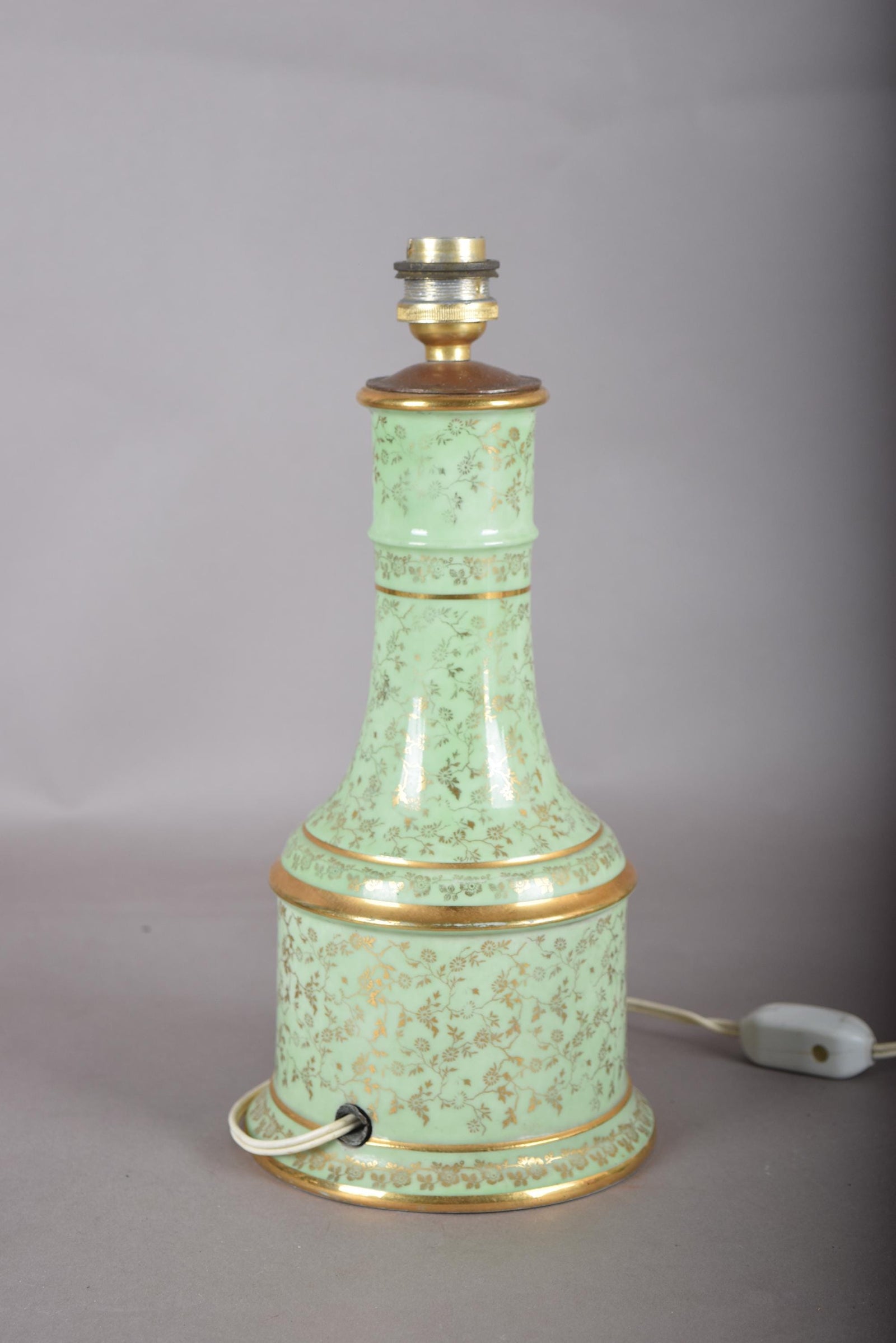 Vintage Chinoiserie Table Lamp | Mint Green Porcelain with Gold Gilt Floral Detail | French Country Baluster Lamp | Circa 1950s