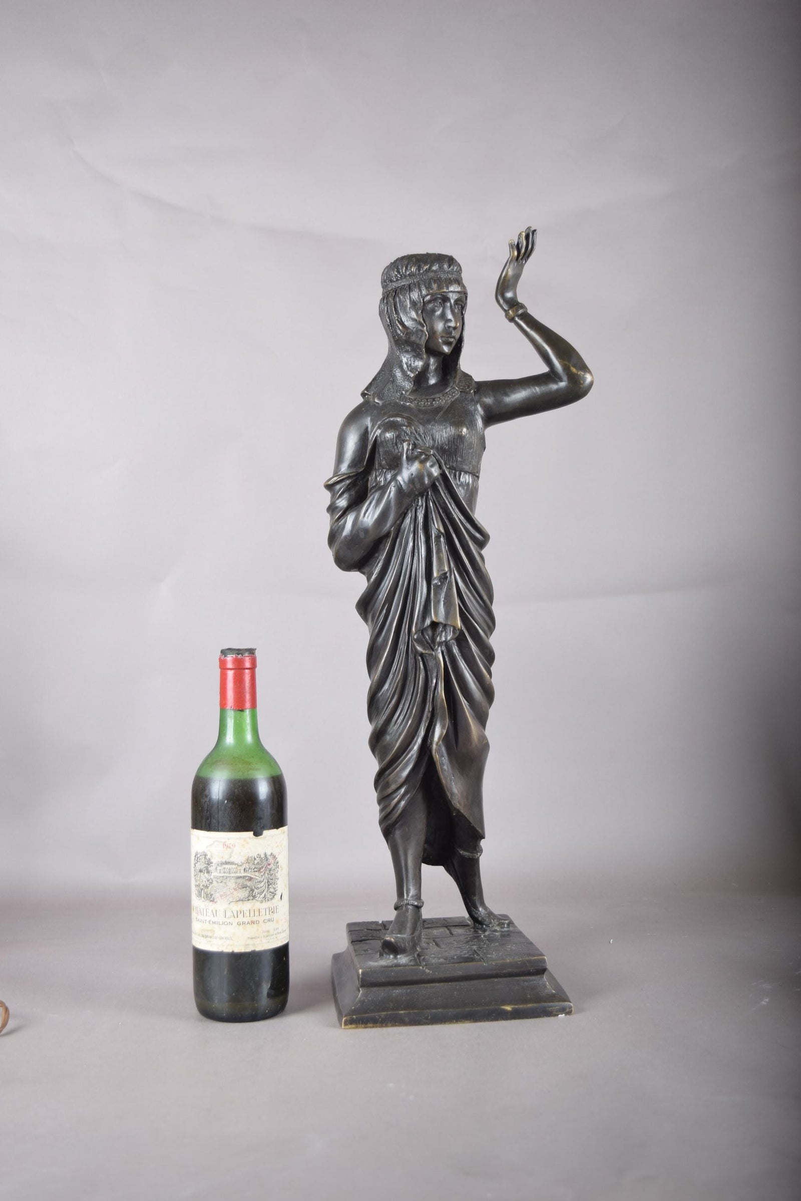 Large Patinated Bronze or Spelter Sculpture, Egyptian-Style Female Figure, 1920s
