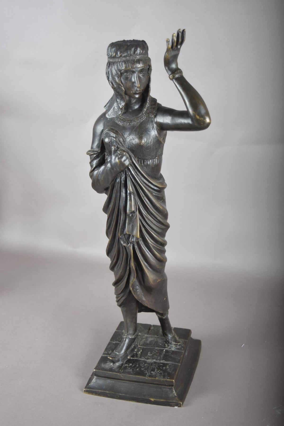 Vintage Patinated Cast-Metal Sculpture, Egyptian-Style Female Figure