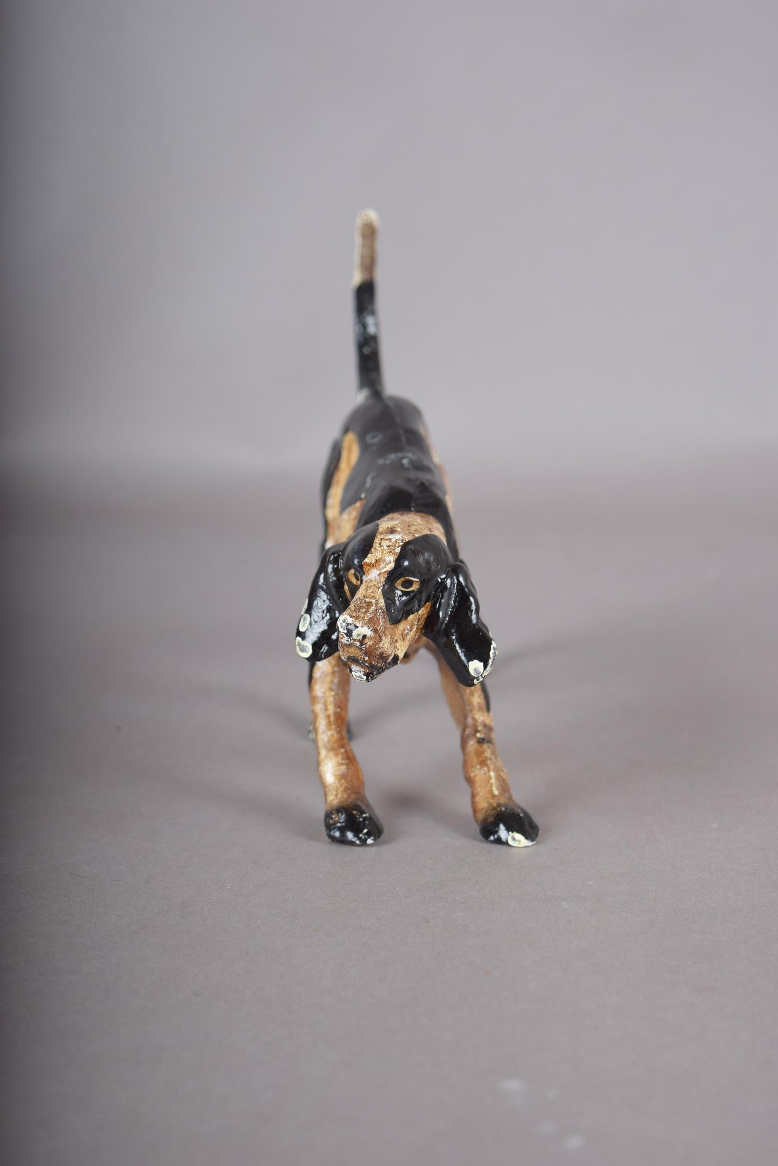 Vintage Circa 1930-1960 Hand-Painted Cast Metal Foxhound Figurine – English Sporting Country Decor Collectible