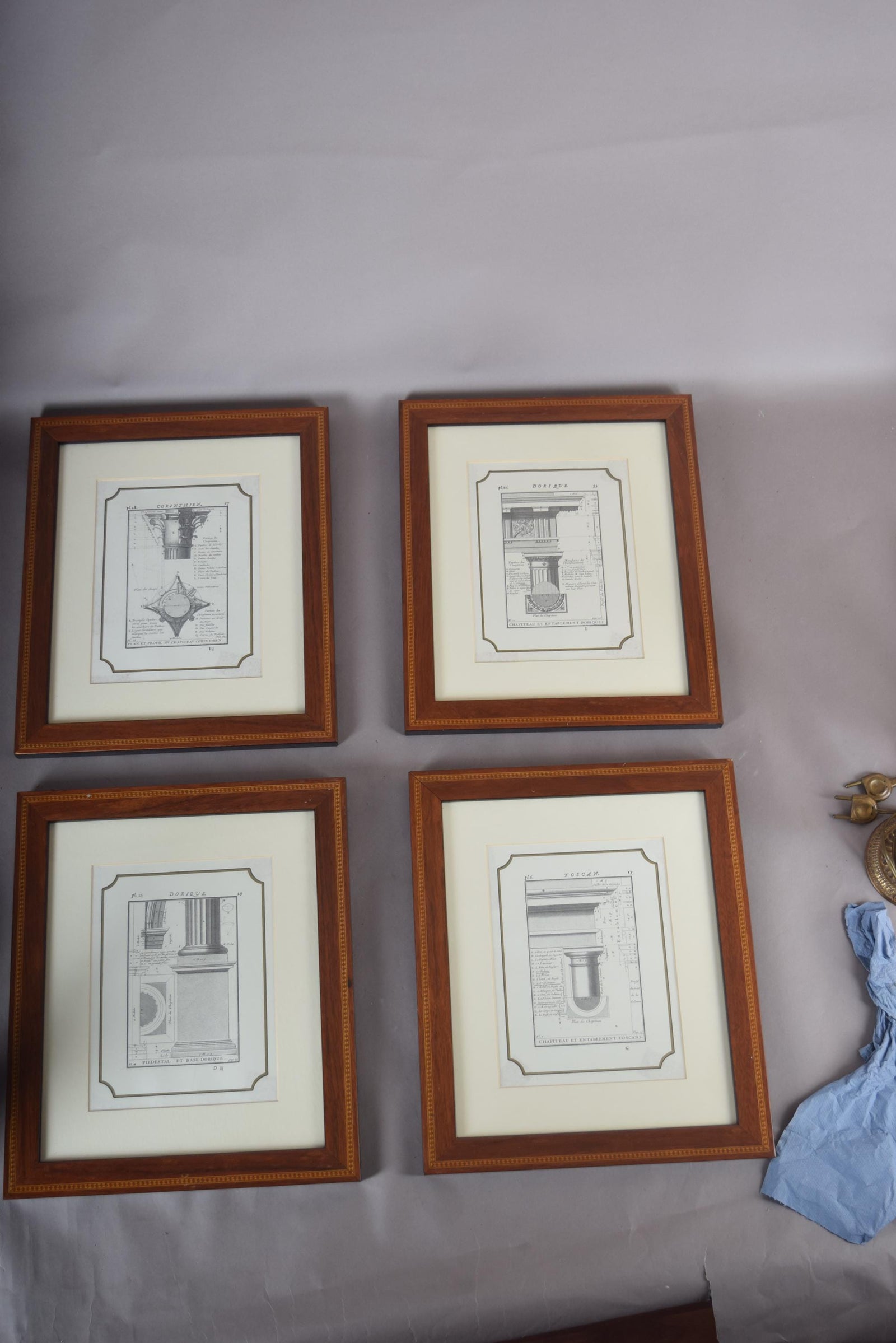 Set of 4 Vintage Architectural Engravings, Framed | Classical Column Studies, 19th Century | Neoclassical Wall Art, Wooden Frames