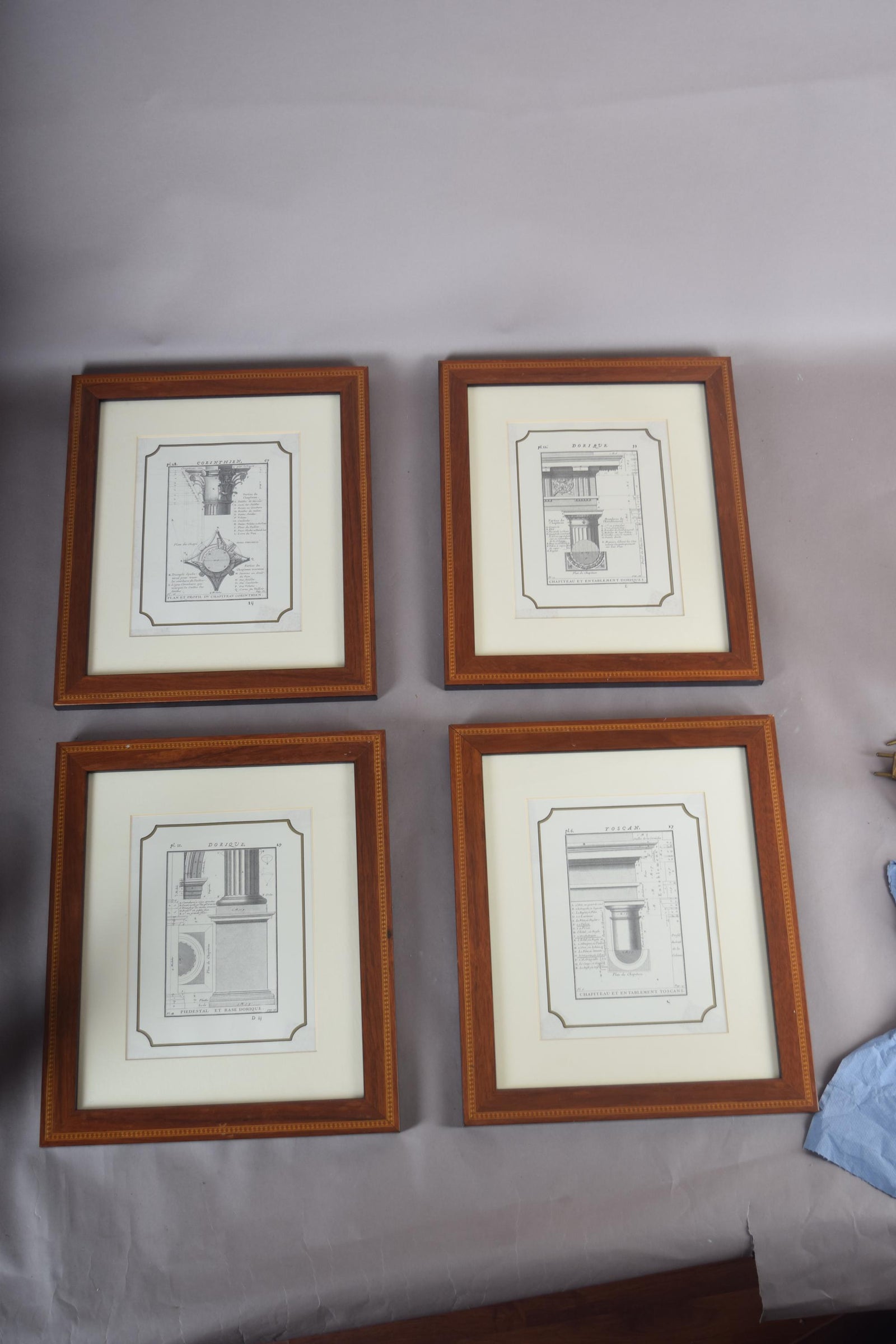 Set of 4 Vintage Architectural Engravings, Framed | Classical Column Studies, 19th Century | Neoclassical Wall Art, Wooden Frames