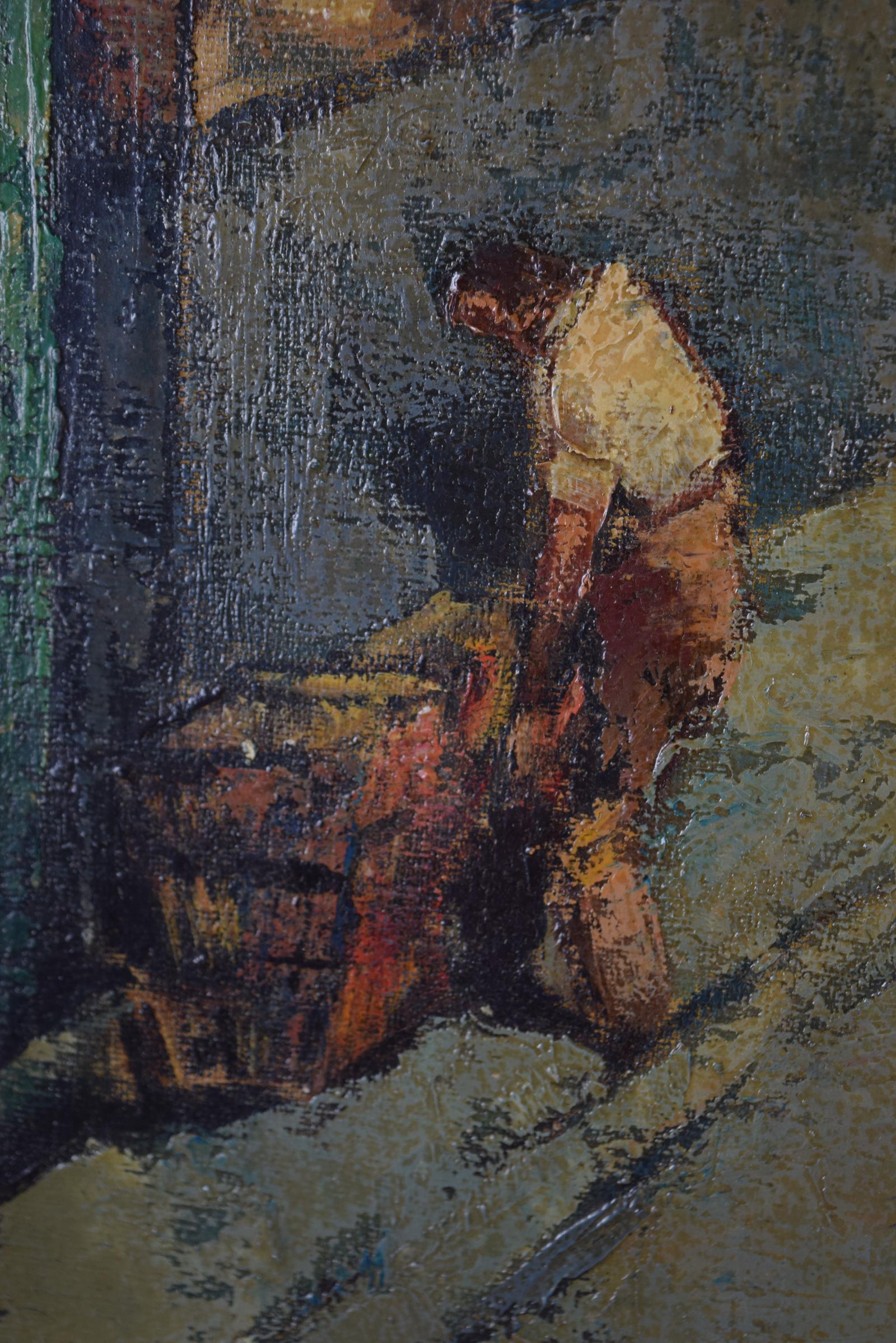 Signed Oil on Canvas, Parisian Street Scene — Rue Quincampoix, Impressionist Style, 1950s
