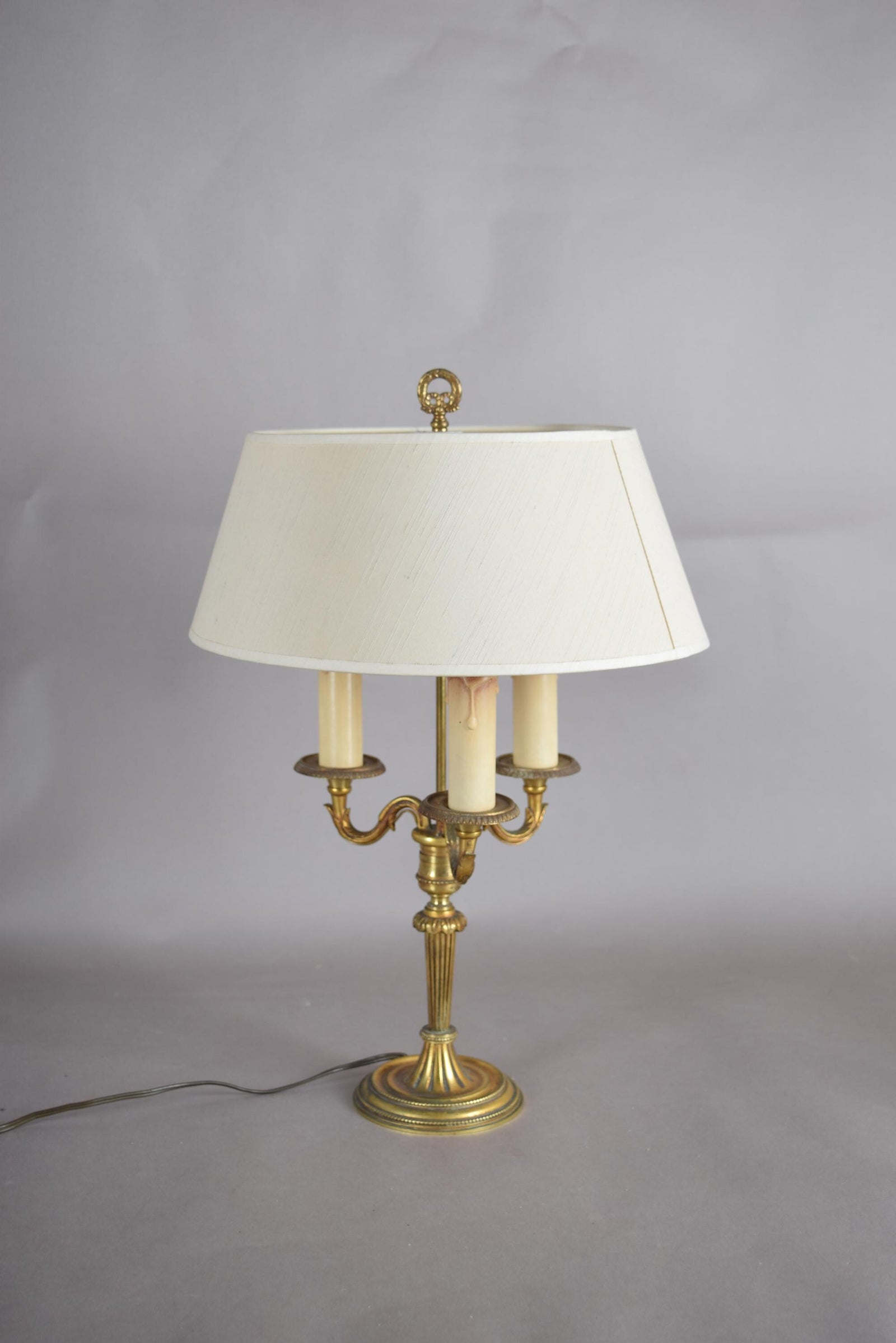 French Bouillotte Lamp, Gilt Brass Three-Arm Candelabra Base, Louis XVI Style, 1950s