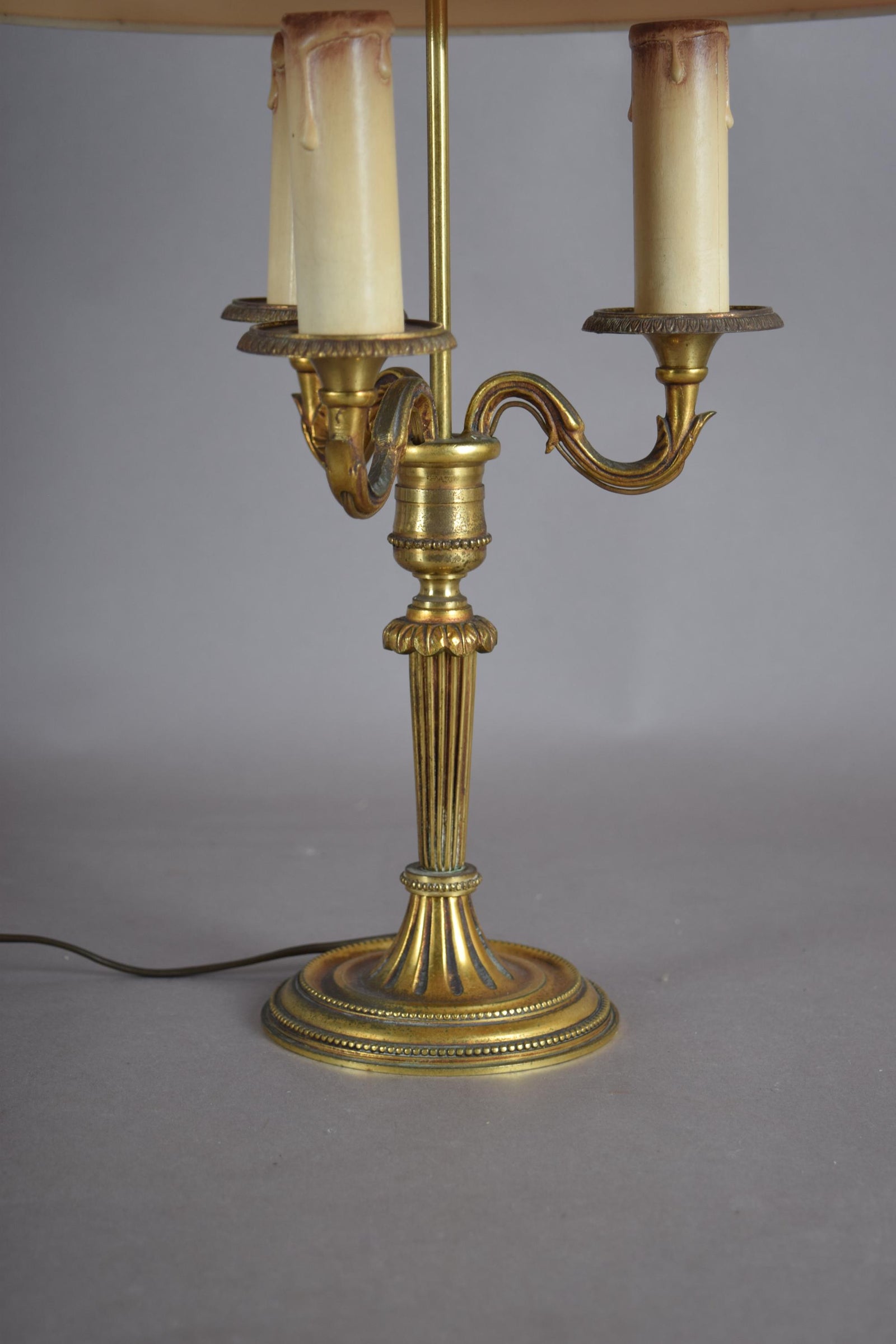 French Bouillotte Lamp, Gilt Brass Three-Arm Candelabra Base, Louis XVI Style, 1950s