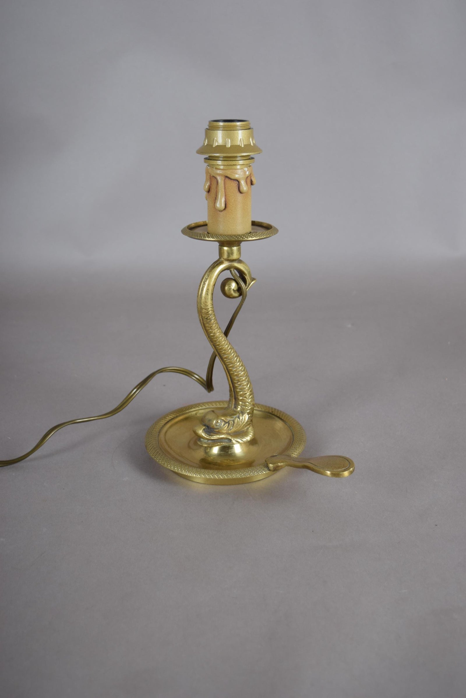 Vintage Brass Dolphin Table Lamp, Hollywood Regency Style, Sculptural Sea Creature Form, 1930s