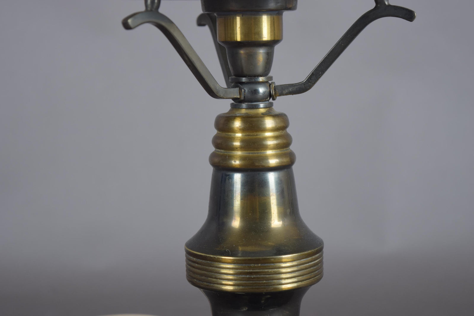 Vintage Brass Table Lamp with White Opaline Glass Dome Shade, Steampunk Style, 1950s