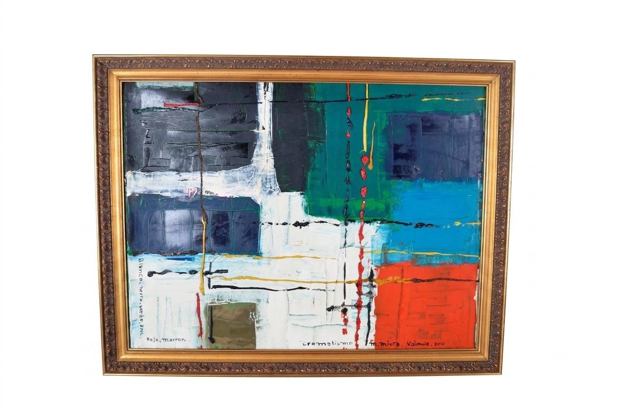 Signed Contemporary Abstract Oil Painting "Cromatismo" by M. Miota, Valencia, Framed Color Field Artwork