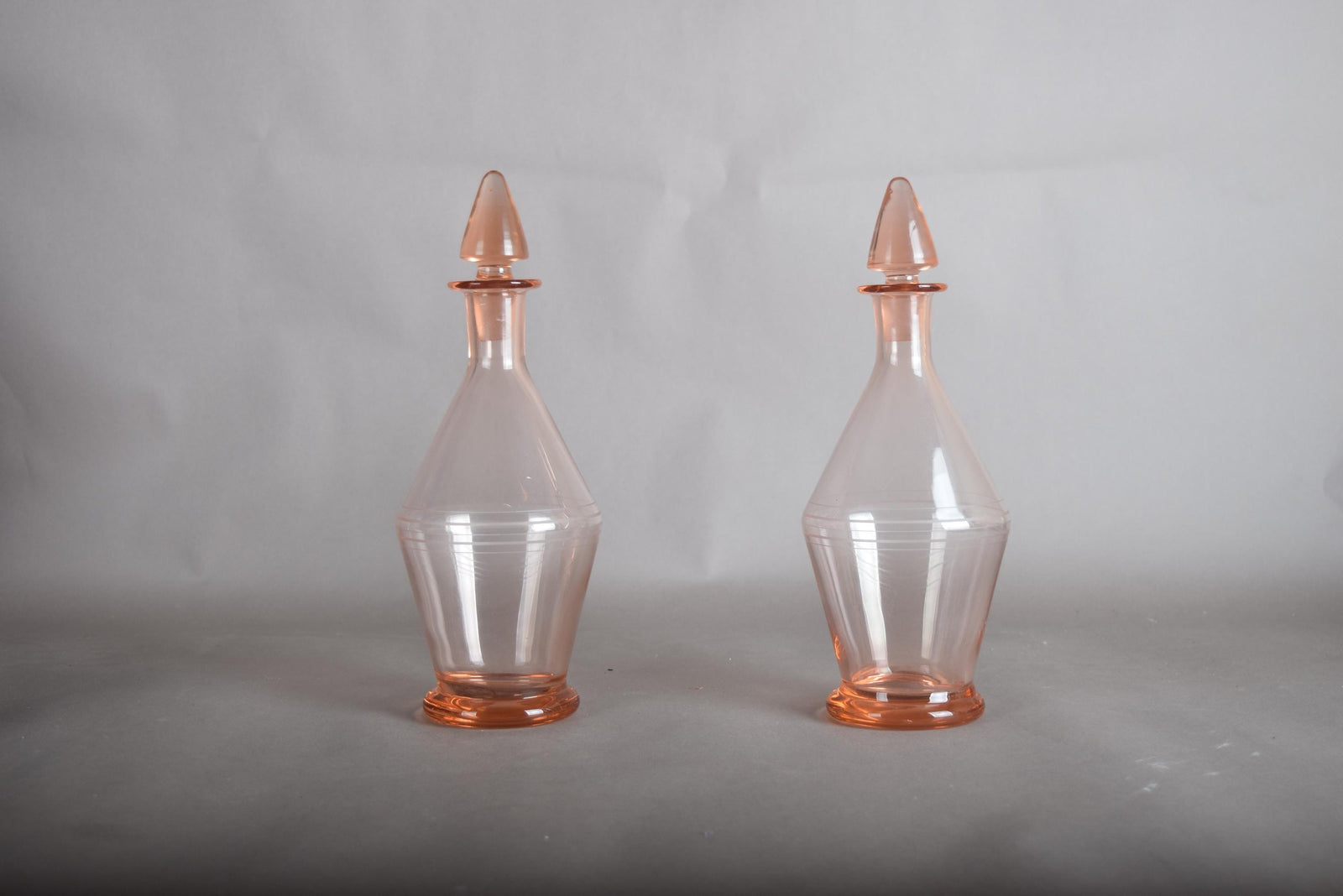 Vintage Pink Glass Carafe Pair, Faceted Art Deco Form — French, 1960s