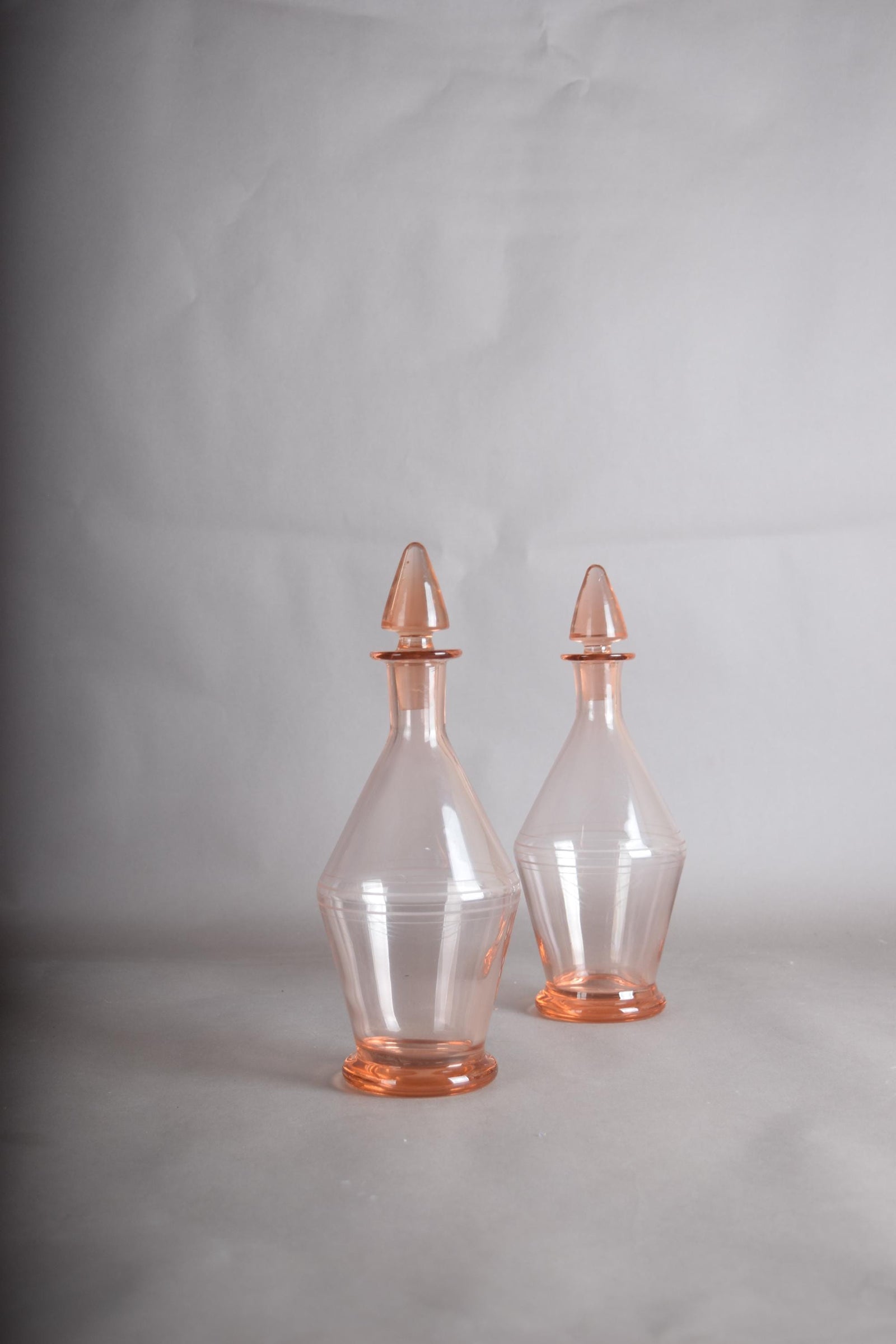 Vintage Pink Glass Carafe Pair, Faceted Art Deco Form — French, 1960s
