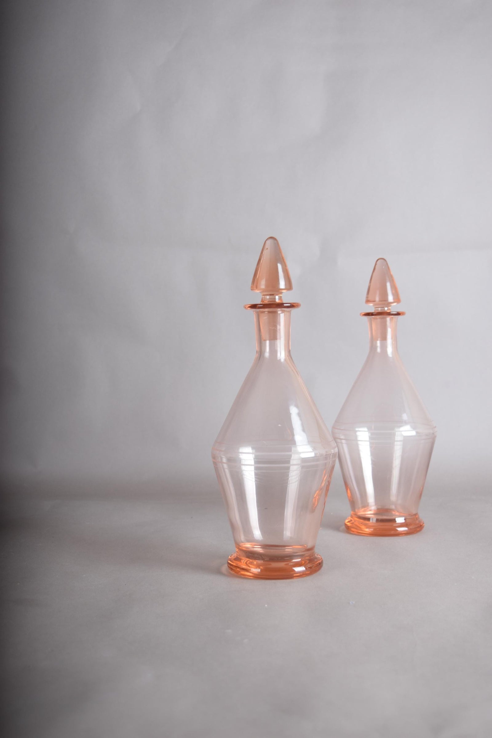 Vintage Pink Glass Carafe Pair, Faceted Art Deco Form — French, 1960s