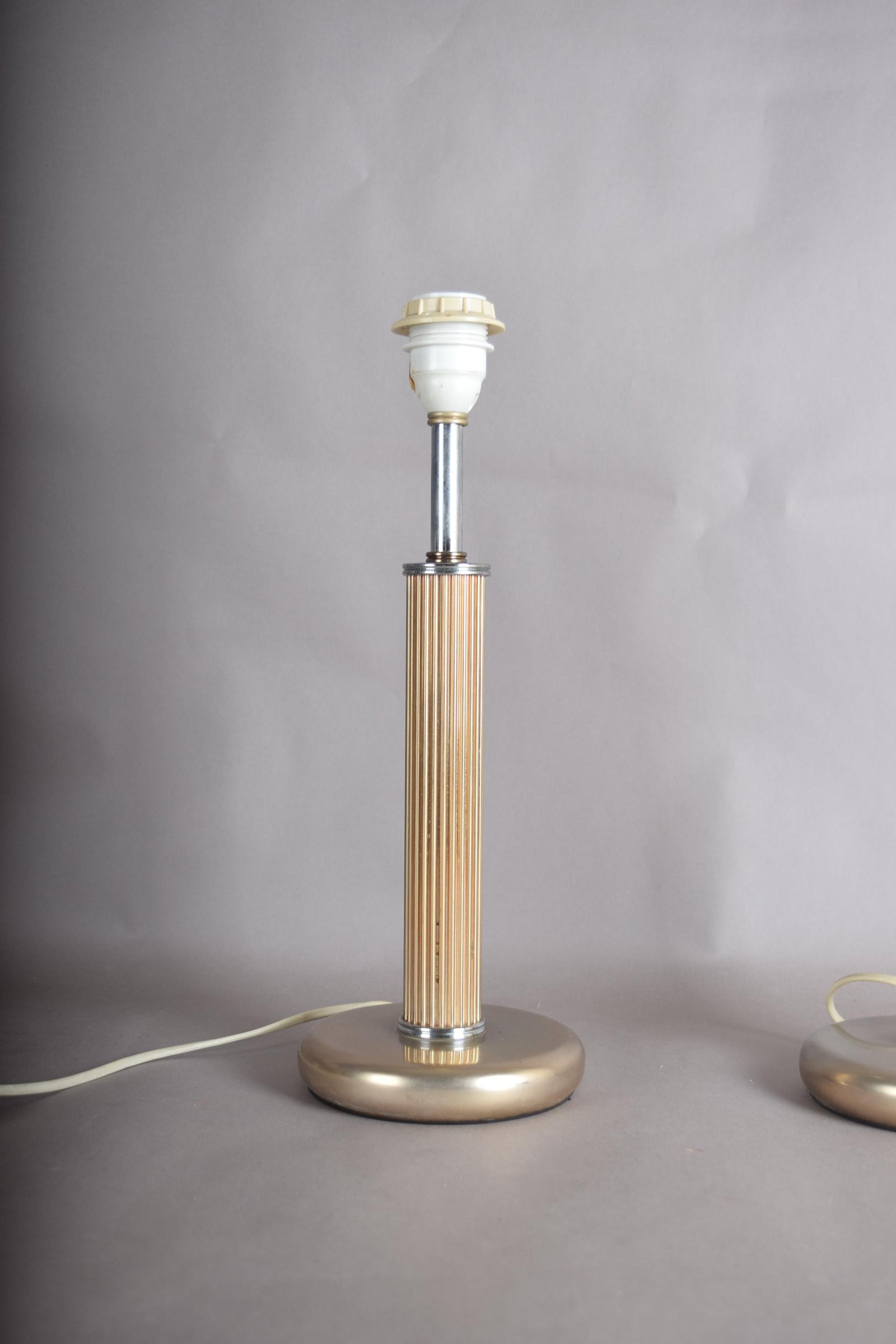 Pair of Mid-Century Modern Style Metal Table Lamps, Fluted Column, 1980s