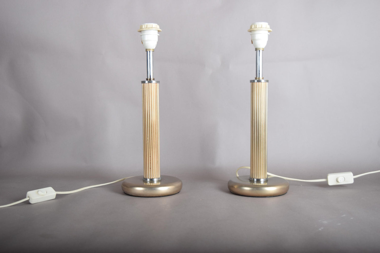 Pair of Mid-Century Modern Style Metal Table Lamps, Fluted Column, 1980s