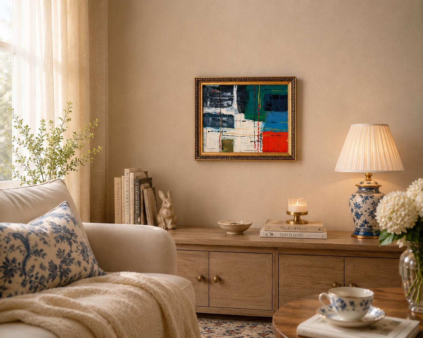 Signed Contemporary Abstract Oil Painting "Cromatismo" by M. Miota, Valencia, Framed Color Field Artwork