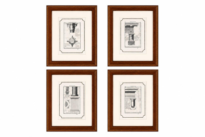 Set of 4 Vintage Architectural Engravings, Framed | Classical Column Studies, 19th Century | Neoclassical Wall Art, Wooden Frames