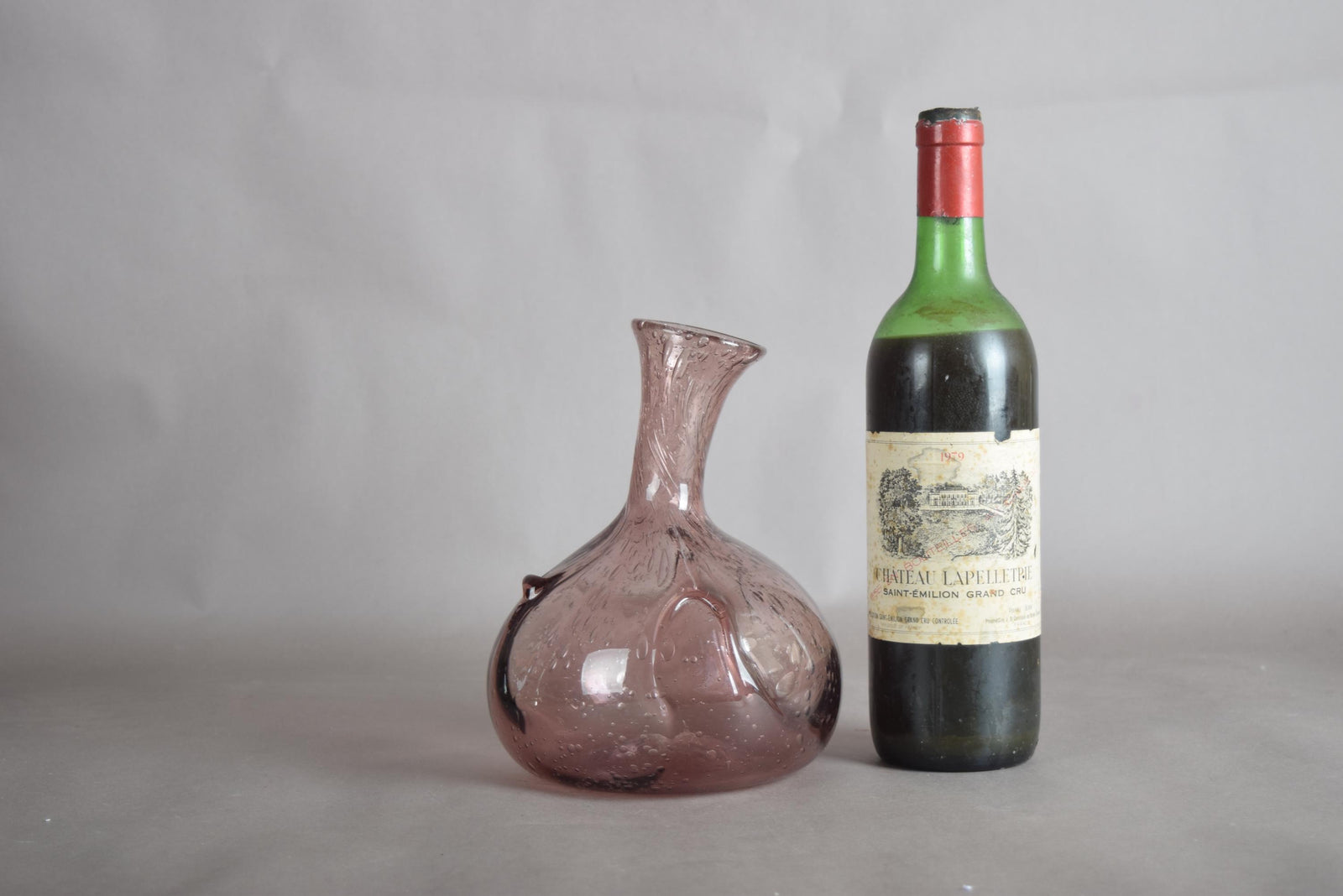 Vintage Amethyst Bullicante Bubble Glass Vase, Hand Blown, Murano Style, 1990s