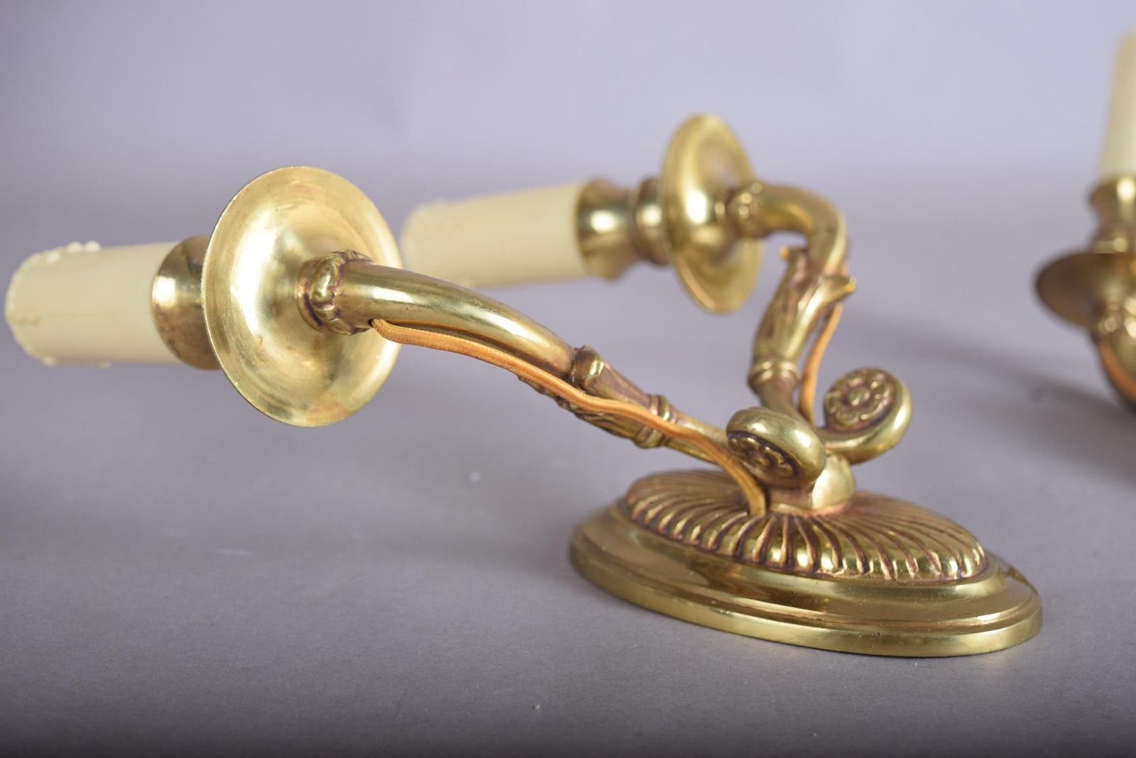 Pair of Brass Double-Arm Wall Sconces, French Empire Style, 1950s