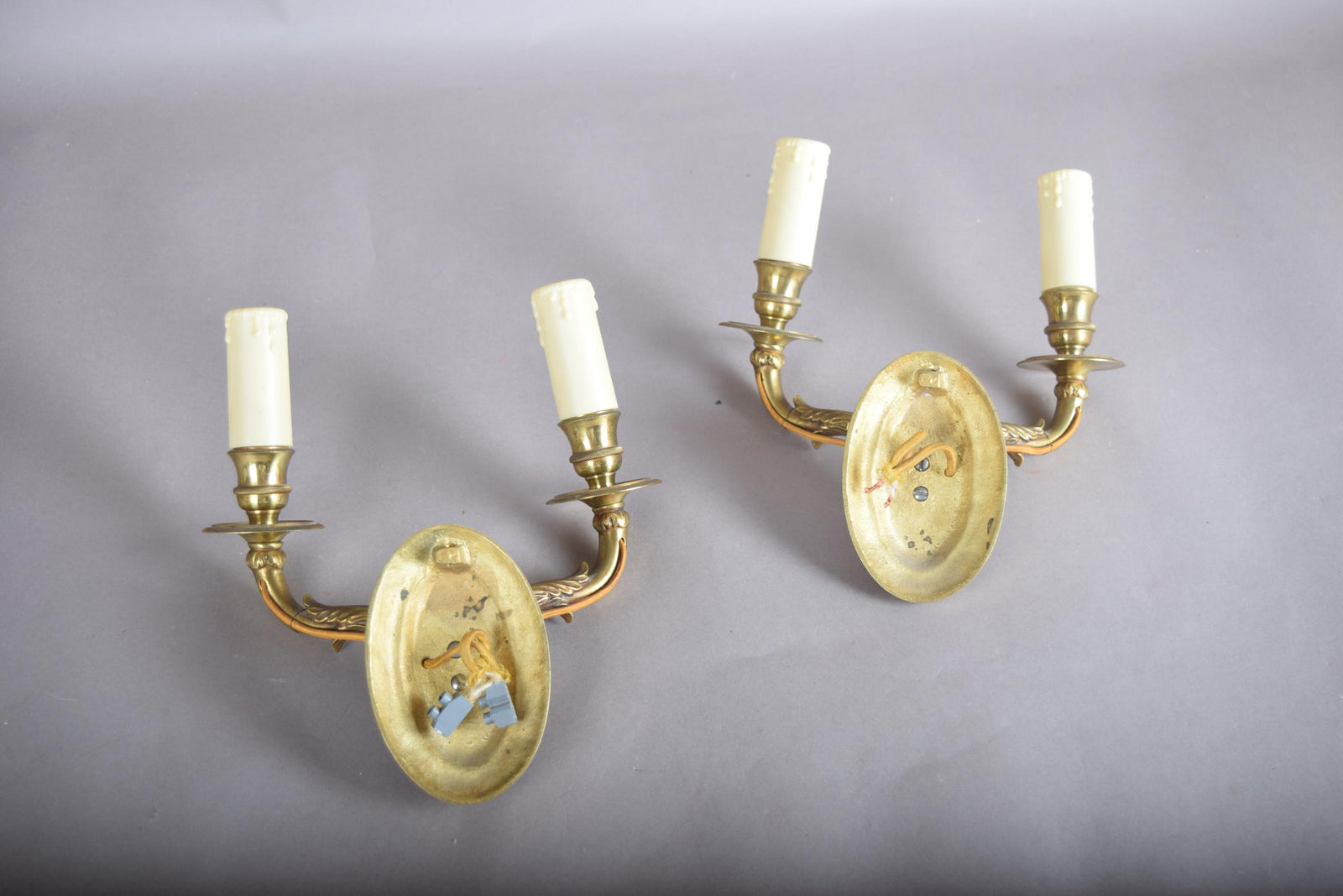 Pair of Brass Double-Arm Wall Sconces, French Empire Style, 1950s
