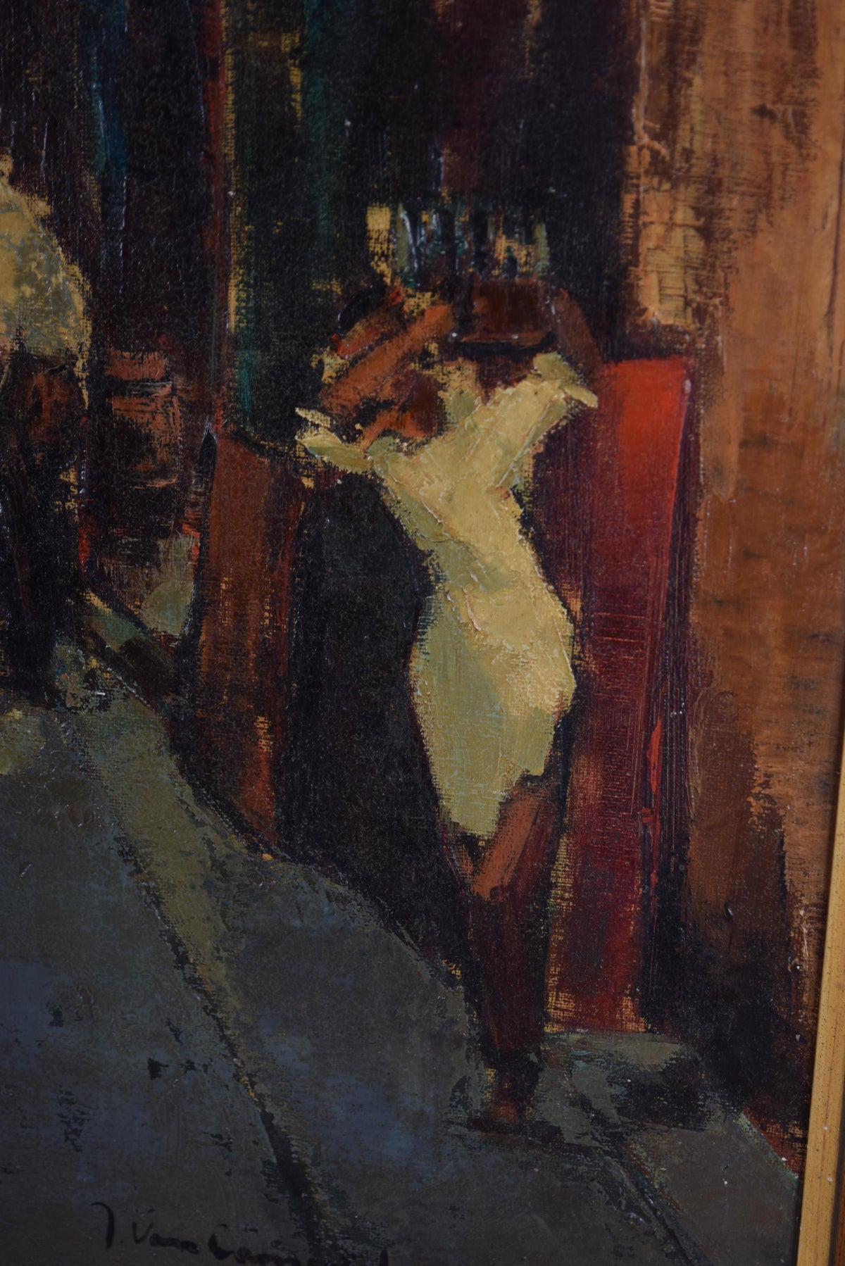 Signed Oil on Canvas, Parisian Street Scene — Rue Quincampoix, Impressionist Style, 1950s