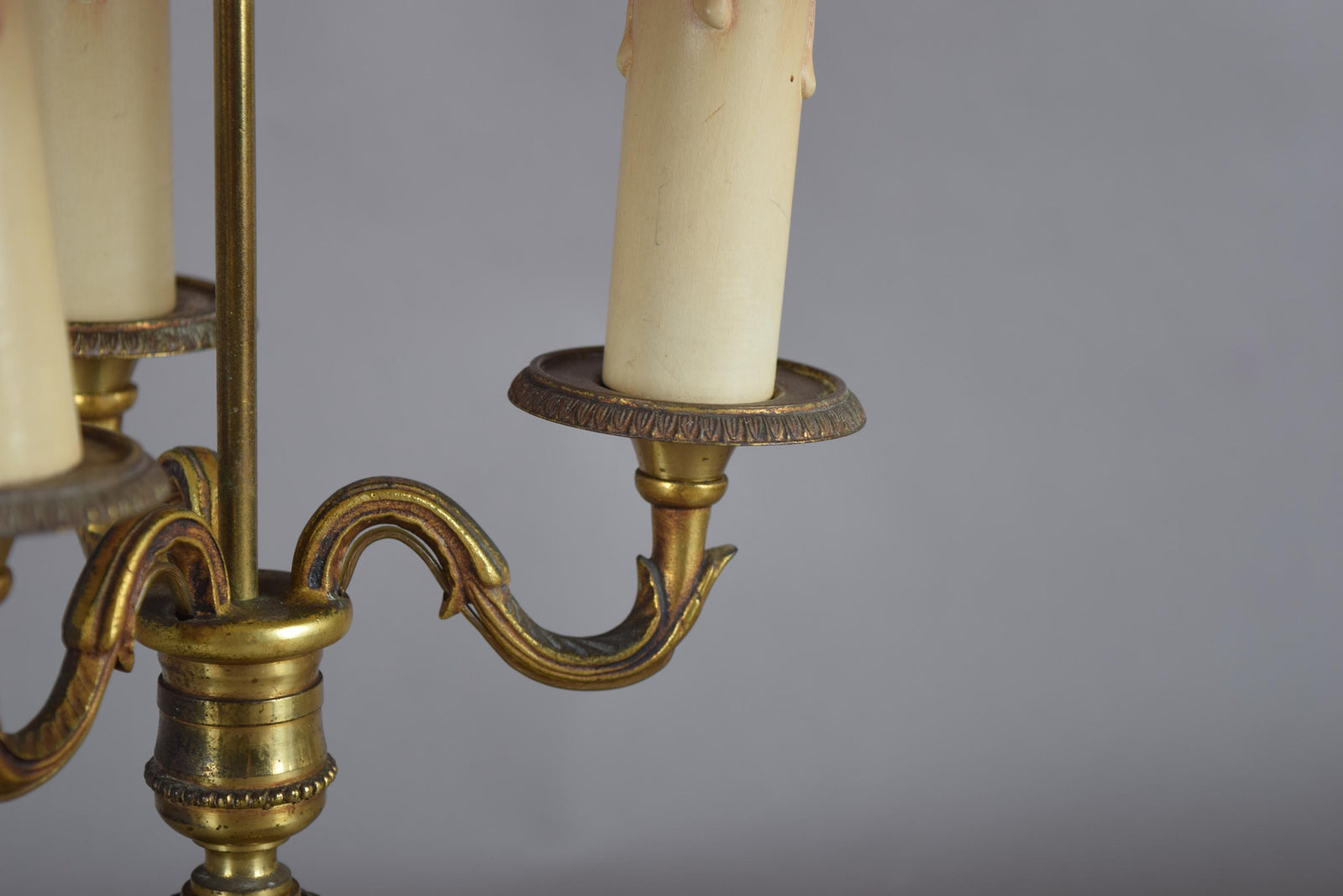 French Bouillotte Lamp, Gilt Brass Three-Arm Candelabra Base, Louis XVI Style, 1950s