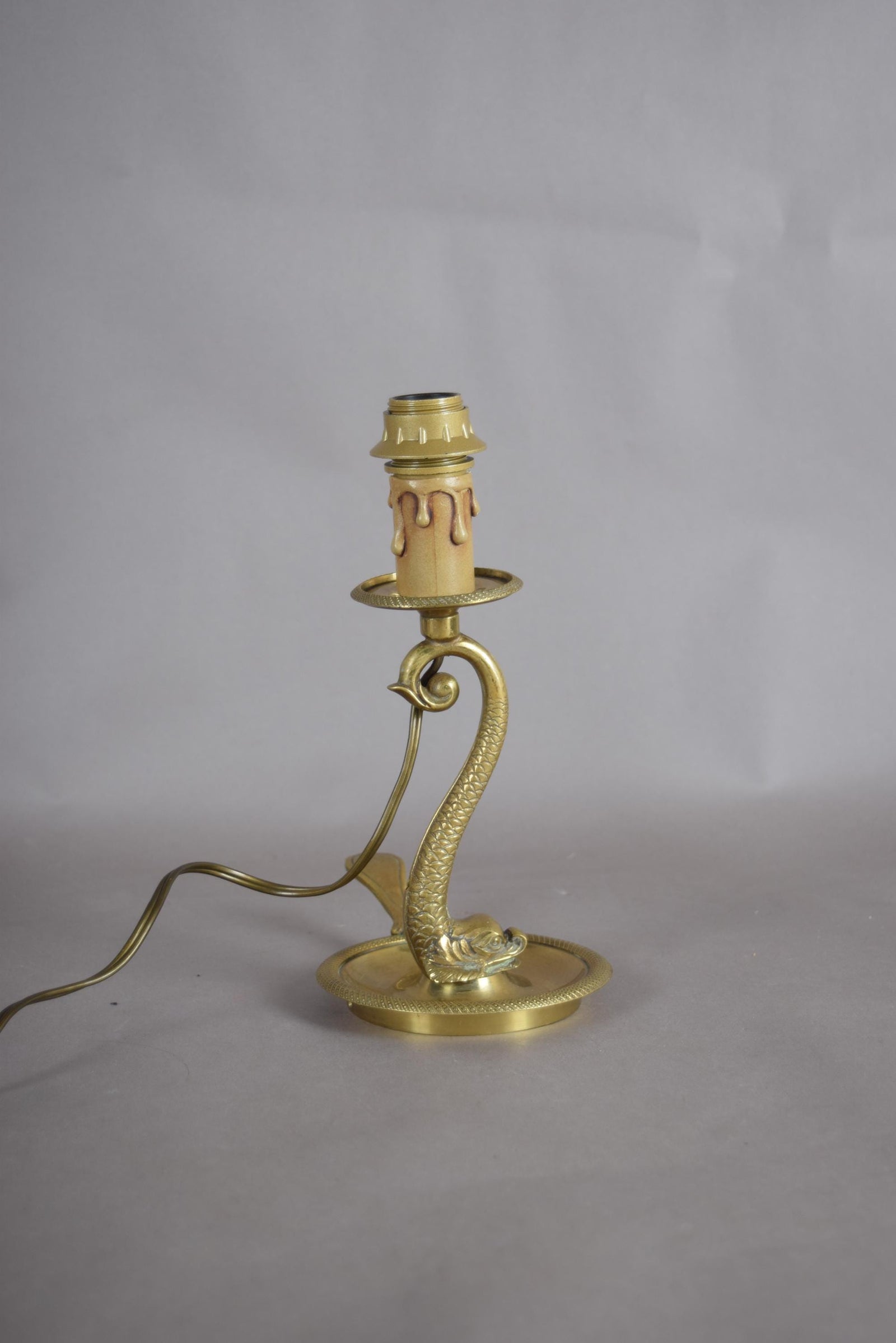 Vintage Brass Dolphin Table Lamp, Hollywood Regency Style, Sculptural Sea Creature Form, 1930s