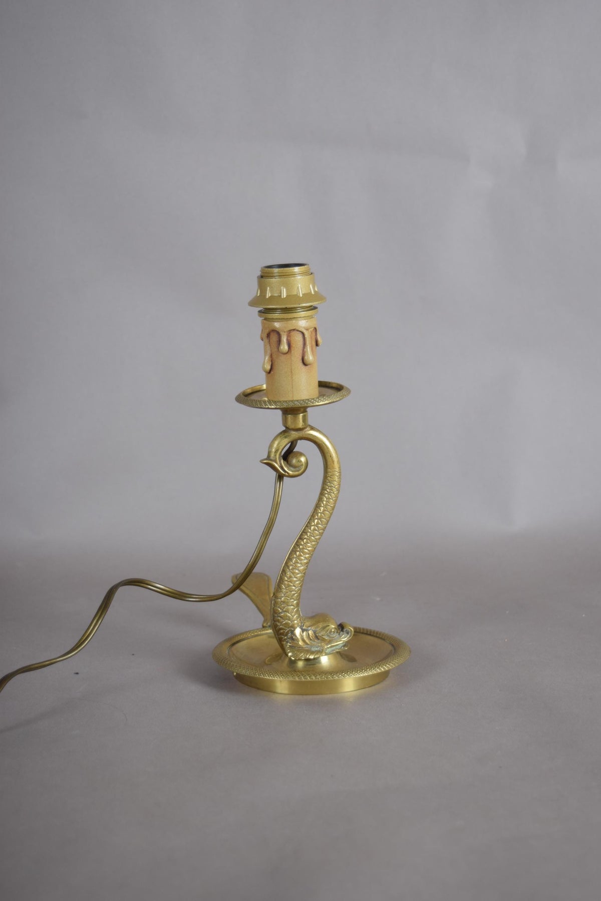 Vintage Brass Dolphin Table Lamp, Hollywood Regency Style, Sculptural Sea Creature Form, 1930s