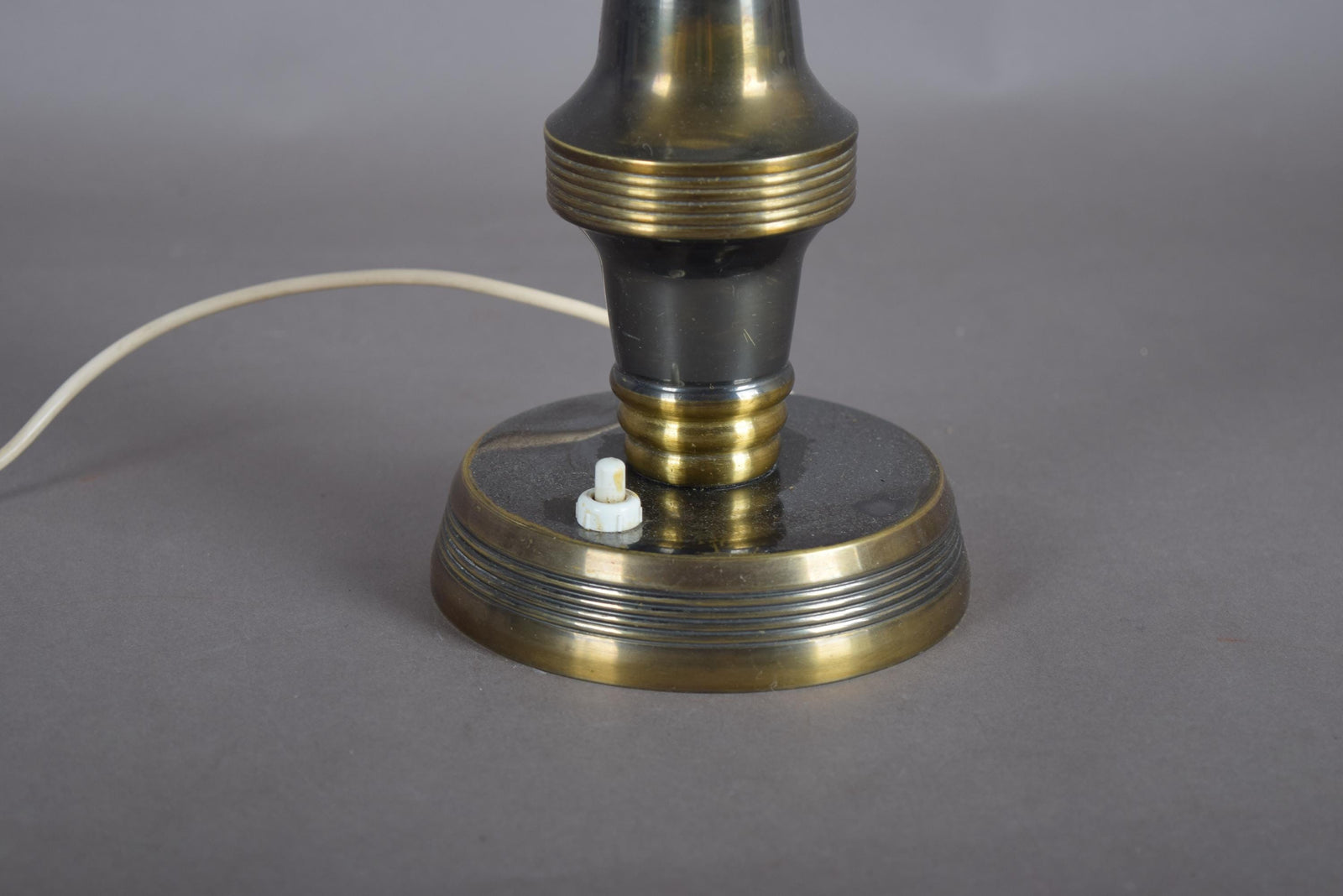 Vintage Brass Table Lamp with White Opaline Glass Dome Shade, Steampunk Style, 1950s